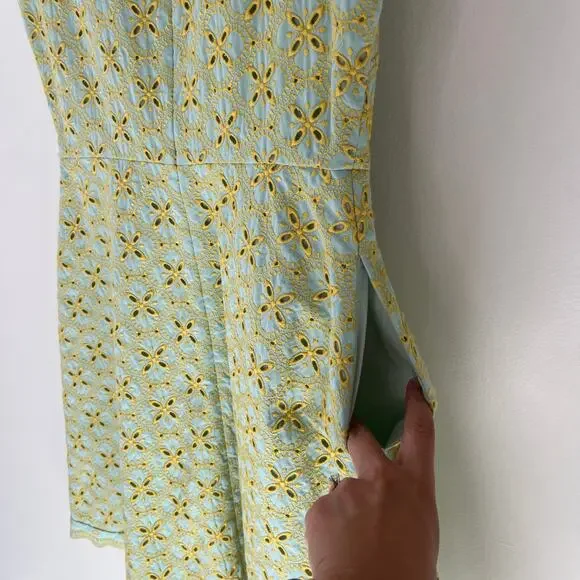 Saloni NWT Jesse Broderie Embroidered Hourglass Cotton Dress in Duckegg Citrine - Picture 16 of 16